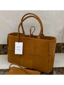 Bottega Veneta Arco Tote Bag in Maxi-Woven Suede Caramel Brown 2021 614486