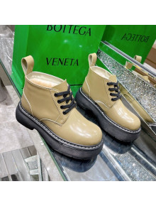Bottega Veneta Shiny Leather & Wool Short Boots Khaki 2021 111313
