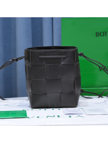 Bottega Veneta Cassette Intreccio Lambskin Mini Bucket Bag Black 2021 680218