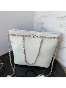 Chanel Quilted Calfskin Shopping Bag with Chain Charm White 2020