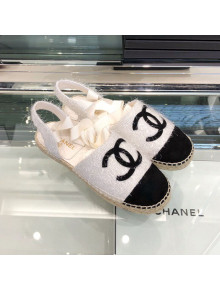 Chanel Fabric Slingback Lace-up Espadrilles Ivory White/Black 2019