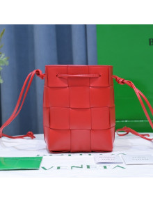 Bottega Veneta Cassette Intreccio Lambskin Mini Bucket Bag Dark Red 2021 680218