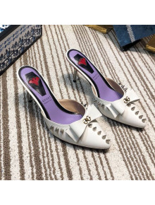 Gucci Leather Spikes Heel Mules with Bow White 2019