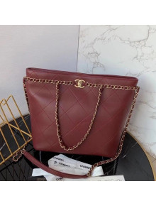 Chanel Quilted Calfskin Shopping Bag with Chain Charm Burgundy 2020