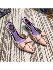 Gucci Leather Spikes Heel Mules with Bow Pink 2019
