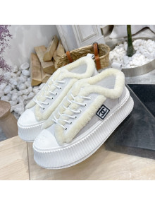 Chanel Canvas Wool Logo Patch Sneakers Light Gray 2021 111177