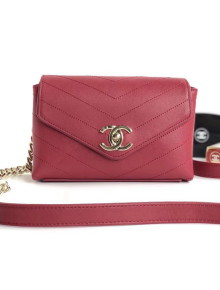 Chanel Lambskin Chevron Belt Bag Red 2018