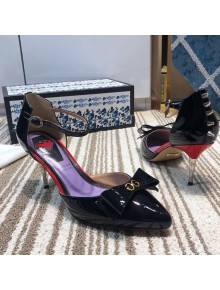 Gucci Leather Spikes Ankle Strap Heel Pumps with Bow Black 2019