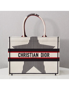 Dior Medium Book Tote Bag in White Star Embroidery 2021 M1286 