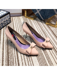 Gucci Leather Spikes Heel Pumps with Bow 549666 Pink 2019