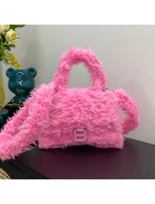 Balenciaga Hourglass Mini Top Handle Bag in Pink Rabbit Fur 2021