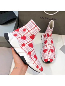 Balenciaga Heart Knit Sock Speed Trainer Sneaker White/Red 2020