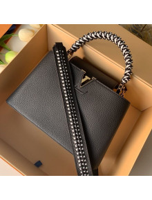 Louis Vuitton Capucines PM with Braided Handle M55083 Black/White 2019