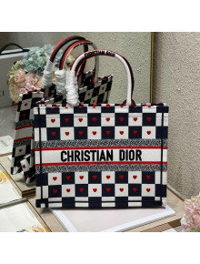 Dior Medium Book Tote Bag in D-Chess Heart Embroidery 2021 M1286 