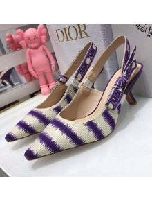 Dior J'Adior Slingback Pumps 6.5cm in Purple D-Stripes Embroidery 2021