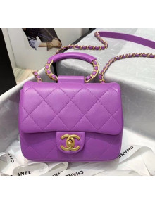 Chanel Quilted Lambskin Small Flap Bag with Ring Top Handle AS1357 Purple 2020