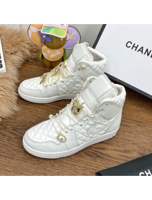 Chanel x Nike Air Jordan Calfskin High-Top Sneakers with Pearl and Silk Laces White 2021