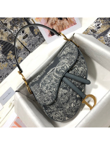Dior Medium Saddle Bag in Grey Toile de Jouy Reverse Jacquard Embroidery M0446 