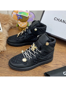 Chanel x Nike Air Jordan Calfskin High-Top Sneakers with Pearl and Silk Laces Black 2021