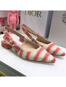 Dior J'Adior Slingback Ballerina Flat in Pink D-Stripes Embroidery 2021