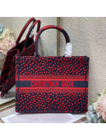 Dior Medium Book Tote Bag in Navy Blue I Love Paris and Red Hearts Embroidery 2021