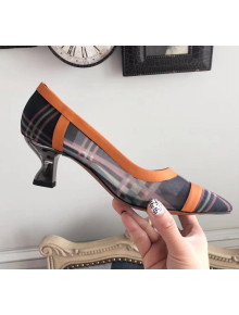 Fendi FF Mesh Fabric Heel 5cm Pumps Orange 2018