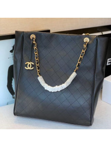 Chanel Quilted Calfskin Vertical Shopping Tote Bag Black 2020
