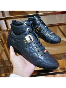 Dior High-top Sneakers in Cannage Calfskin Leather Black/Gold 2019