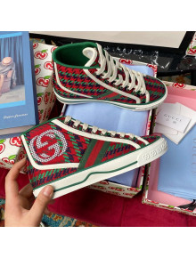 Gucci Tennis 1977 High-Top Sneakers in Houndstooth and Stripe Wool Green/Red 2021