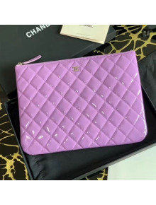 Chanel Quilted Patent Leather Medium Pouch Purple 2020