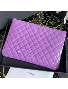 Chanel Quilted Patent Leather Large Pouch Purple 2020