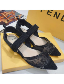 Fendi Colibrì Crystal Mesh Slingback Flat Shoe Black 2020