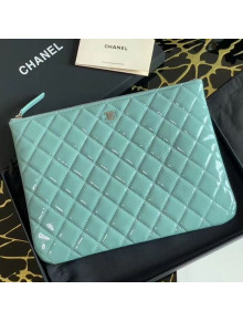 Chanel Quilted Patent Leather Medium Pouch Blue 2020