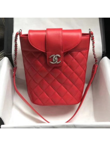 Chanel Quilting Leather Mini Bucket Bag Red 2019