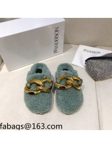 JW Anderson Shearling Chain Mules Green 2021 1116107