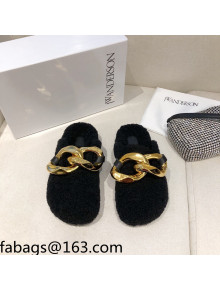 JW Anderson Shearling Chain Mules Black 2021 1116111