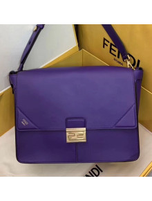 Fendi Kan U Large Matte Calfskin Embossed Corners Flap Bag Purple 2019 