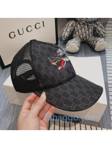 Gucci Wolf Print GG Mesh Baseball Hat Black 2020
