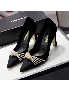 Chanel Suede Kidskin Pumps with Pearl Knot Charm G36391 7.5cm Black 2021