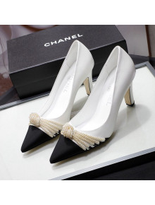 Chanel Suede Kidskin Pumps with Pearl Knot Charm G36391 7.5cm White 2021
