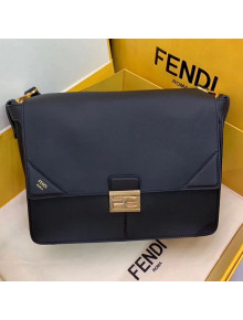 Fendi Kan U Large Matte Calfskin Embossed Corners Flap Bag Black 2019 