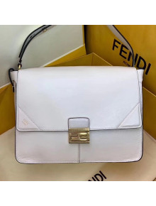 Fendi Kan U Large Vintage Calfskin Embossed Corners Flap Bag White 2019 