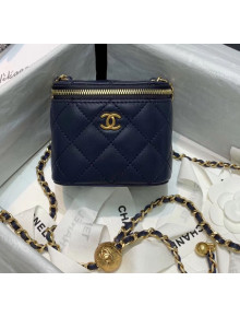 Chanel Lambskin Small Classic Box with Chain And Gold Metal Ball AP1447 Navy Blue 2020
