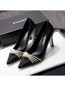 Chanel Leather Pumps with Pearl Knot Charm G36391 7.5cm Black 2021