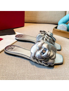 Valentino Atelier Shoe 03 Rose Edition Kidskin Flat Slide Sandal Silver 2020
