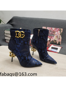 Dolce & Gabbana DG Snakeskin Print Leather Ankle Short Boots 10.5cm Blue 2021 