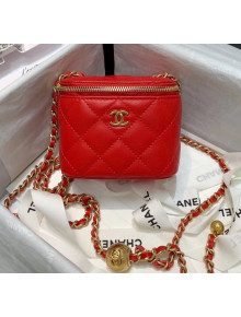 Chanel Lambskin Small Classic Box with Chain And Gold Metal Ball AP1447 Red 2020