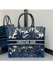 Dior Large Book Tote Bag in Blue Dior Palms Embroidery 2021
