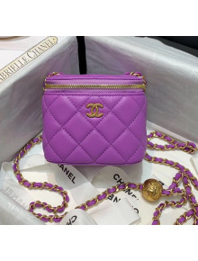 Chanel Lambskin Small Classic Box with Chain And Gold Metal Ball AP1447 Purple 2020