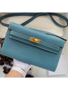 Hermes Kelly Long To Go Wallet in Original Epsom Leather Cyan/Gold 2020